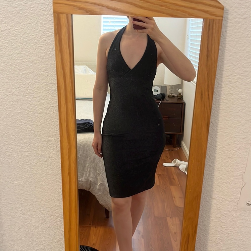 Vintage 90s Y2K City Triangles metallic halter dress